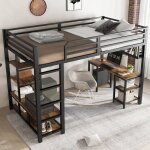 Lit mezzanine 120x200 cm lit simple avec bureau et rangement sommier � lattes robuste barri�res de s�curit� ...