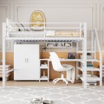 Kodise lit mezzanine 140x200 cm lit simple lit ado - avec bureau et casiers - chelle de rangement - ...