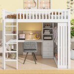 Kodise lit mezzanine 140x200 cm lit adulte lit ado - pin - avec bureau et penderie - 3 tiroirs - blanc ...