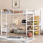 Lit mezzanine 140 * 200 cmlit adulte avec bureau et armoire ouverte lit 2 personnes avec marches de rangement ...