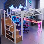Lit mezzanine 140 * 200cm avec éclairage led lit enfant avec échelle de rangement lit double avec bureau ... Lit mezzanine 140 * 200cm avec éclairage led lit enfant avec échelle de rangement lit double avec bureau ...