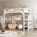 Lit mezzanine 140 * 200cm lit enfant avec sommier  lattes lit 2 personnes avec escalier  marches lit ...