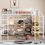 Lit mezzanine 140 * 200cm sans matelas bureau armoire ouverte escalier  marches pour le rangement structure ...