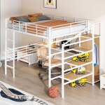 Lit mezzanine - singularity - 140x200 - bureau - armoire ouverte - escalier de rangement