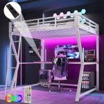 Lit mezzanine 140 x 200 cm lit ado avec clairage led bureau prise de courant et tagre de rangement ...