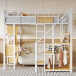 Lit mezzanine 140 x 200 cm lit pour adolescent lit enfant avec multiples rangements et escalier - blanc ...