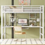Lit mezzanine 140 x 200 cm avec bureau et deux �tag�res lit enfant avec cadre de lit en m�tal lit 2 personnes ...