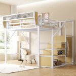 Lit mezzanine 140 x 200 cm avec �chelle de s�curit� et rangement modulable lit en m�tal pour enfant ou ...