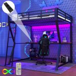 Lit mezzanine 140 x 200 cm avec éclairage led pour adultes et adolescents avec bureau Étagre pc prises ... Lit mezzanine 140 x 200 cm avec éclairage led pour adultes et adolescents avec bureau Étagre pc prises ...