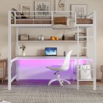 Lit mezzanine 140 x 200 cm - avec clairage ledbureau - blanc mtal - 2 places - hauss spole