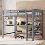 Lit mezzanine 140 x 200 cm? lit enfant avec escalier etagre de rangement et bureau lit double - gris ...