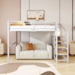 Lit mezzanine 140 x 200 cm avec espace de rangement gnreux sous escalier convient aux enfants et aux ...