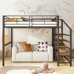 Lit mezzanine 140 x 200 lit enfant lit superpos� avec escalier niveau inf�rieur pour rangement ou canap� ...