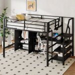 Lit mezzanine 140x200 armoire tagres chelle de rangement bureau noir