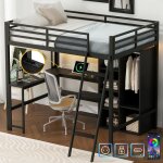 Lit mezzanine 140x200 avec bureau led multiprise usb c / a tagre penderie - lit mezzanine 2 places ...