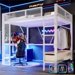 Lit mezzanine 140x200 avec bureau led usb et prise lit gamer adulte 2 places avec rangement tiroirs et ...