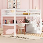 Lit mezzanine 140x200 cm avec barrires de scurit lit simple pour enfant avec tiroirs de rangement ...