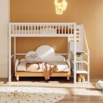 Lit mezzanine 140x200 cm en bois massif pour adolescents adultes et enfants avec �tag�re de rangement ...