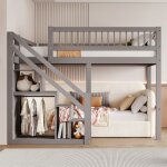 Lit mezzanine 140x200 cm en bois massif escalier avec meuble de rangement lit enfant simple structure ...