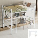 Lit mezzanine 140x200 cm bureau et �tag�res - m�tal blanc - s�curis� en747 - 2 places
