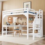 Lit mezzanine 140x200 cm - lit combin avec bureau et armoire ouverte lit junior en bois sans matelas ...