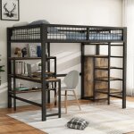 Lit mezzanine 140x200 cm lit enfant en fer dessous de lit tagres multiples armoire encastre noir