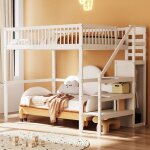 Lit mezzanine 140x200 cm avec escalier - lit enfant avec étagère de rangement et armoire simple - bois ... Lit mezzanine 140x200 cm avec escalier - lit enfant avec étagère de rangement et armoire simple - bois ...