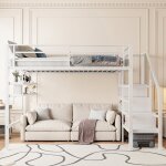 Lit mezzanine 140x200 cm - cadre en fer - �tag�res de rangement - garde - corps s�curis� - design contemporain ...