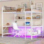 Lit mezzanine 140x200 cm garde - corps escabeau �clairage dambiance t�l�command� bureau �tag�re � plusieurs ...