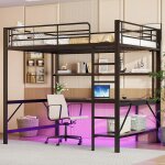 Lit mezzanine 140x200 cm garde - corps escabeau usb / prise Éclairage led télécommandé bureau Étagère ... Lit mezzanine 140x200 cm garde - corps escabeau usb / prise Éclairage led télécommandé bureau Étagère ...