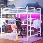 Lit mezzanine 140x200 cm avec lampes led prise �lectrique + usb lit adulte avec 3 tiroirs �tag�res rampe ...