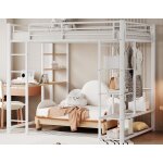 Lit mezzanine - mtal - 140x200 cm - blanc - avec table et tagres - 1 place
