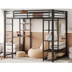 Lit mezzanine - mtal - 140x200 cm - noir - avec table et tagres - 1 place