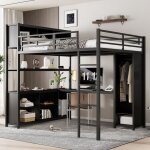 Lit mezzanine 140x200 cm - modernluxe - bureau intégré - garde - robe - rangement - métal - noir(sans ... Lit mezzanine 140x200 cm - modernluxe - bureau intégré - garde - robe - rangement - métal - noir(sans ...