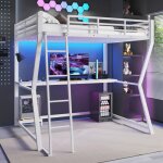 Lit mezzanine 140x200 cm avec support pour console de jeux vido lit 1 personne avec led et usb lit double ...