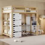 Lit mezzanine 140x200 cm avec tiroir de rangement commode - sweiko - couleur bois