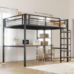 Lit mezzanine 140x200 avec échelle lit enfant avec table et étagère barrière de sécurité grillagée en ... Lit mezzanine 140x200 avec échelle lit enfant avec table et étagère barrière de sécurité grillagée en ...