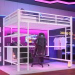 Lit mezzanine 140x200 clairage dambiance avec tlcommande bureau prise + usb 3 tiroirs tagres garde ...