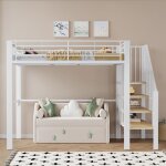 Lit mezzanine 140x200 lit enfant avec escalier de rangement s�curis� lit double avec sommier � lattes ...