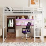 Lit mezzanine 140x200 avec led lit enfant avec bureau et escalier lit coffre avec tiroirs et tagres ...