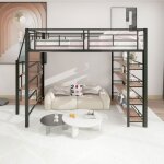 Lit mezzanine 140x200 noir avec escalier sécurité rangements penderie & étagères design haute clôture ... Lit mezzanine 140x200 noir avec escalier sécurité rangements penderie & étagères design haute clôture ...