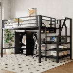 Lit mezzanine 140x200cm avec bureau armoire et �tag�reslit 2 places - escalier de rangement lit ado barri�res ...