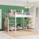 Lit mezzanine 140x200cm 2 place lit enfant avec escalier de s�curit� espace de rangement et petite armoireetag ...
