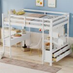 Lit mezzanine 140x200cm lit enfant avec tiroirs de rangement et bureau sous le lit sans matelas pin blanc ...