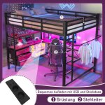Lit mezzanine 140x200cm avec lampes led bureau prise �lectrique + usb lit adulte avec 3 tiroirs �tag�res ...
