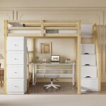 Lit mezzanine 140x200cm avec tiroir de rangement commode avec �tag�res �chelle � grimper de s�curit� ...