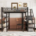 Lit mezzanine 2 places 140 * 200cm tagre de rangement  trois niveaux bureau armoire conception de ...