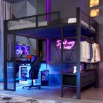 Lit mezzanine 2 places 140 x 200 cmlit ado lit adultelit double avec ledport usbarmoire ouverte et 3 ...