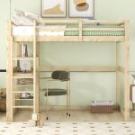 Lit mezzanine 2 places 140x200 cm - bois de pin - rangement int�gr� - bureau - 206x150x185 cm