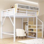 Lit mezzanine 2 places 140x200 cm lit enfant lit loft en métal avec échelle de rangement armoire étagères ... Lit mezzanine 2 places 140x200 cm lit enfant lit loft en métal avec échelle de rangement armoire étagères ...